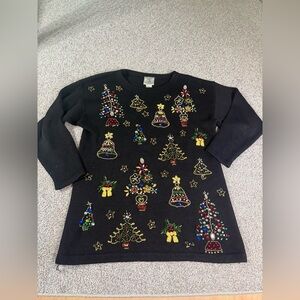 Beautiful embroidered beaded Vintage Studio Collection Christmas Sweater